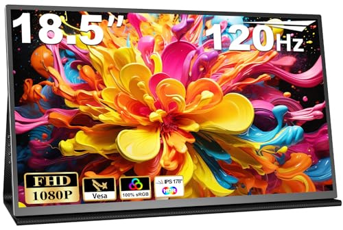18.5 Inch Portable Monitor for Laptop, 120Hz FHD 1080P 100% sRGB Travel Monitor for Laptop, Portable Computer IPS Display w/VESA, External Monitor USB-C HDR HDMI Portable Screen w/Smart Cover &Speaker