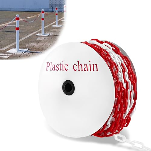 Suusolny 25m Absperrkette Rot Weiß Kunststoffkette 6mm Stärke Perfekte Kette zur Abgrenzung von Bereichen Warnkette Sicherheitskette Gliederkette Baustellensicherheitskette
