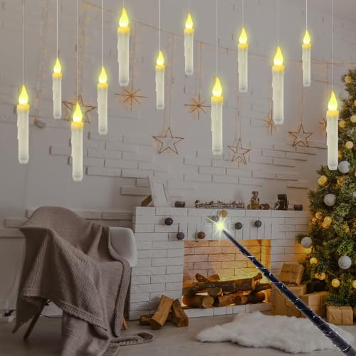 Horuili® 12 Stück Schwebende Kerzen, LED-Hängekerze, Ferngesteuerte Hängekerzen, Dekorative Halloween-Kerzen, Geeignet für Weihnachten, Halloween Dekoration