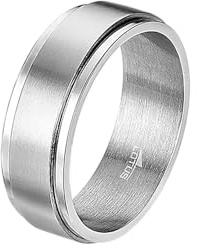 LOTUS STYLE Anillos Hombre - Anillo Acero Inoxidable Hombre 316L - Diseño Ergonómico y Ajuste Perfecto Talla 28 - Plateado LS2395-3/128 22.80 mm - Resistente al Agua