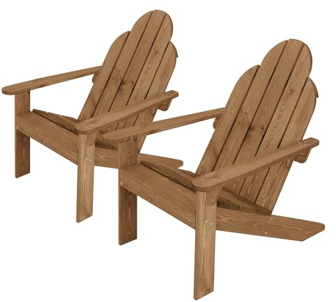ML-Design Adirondack-Stuhl 2er Set aus Tannenholz Massiv, 92,5x70x89 cm, Braun, Gartenstuhl mit Rückenlehne & Armlehnen, Holzstuhl, Wetterfeste Gartensessel, Relaxstuhl für Balkon, Garten, Strand