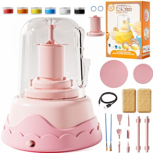 Forno per Ceramica, tornio Elettrico con 2 velocità di Regolazione, 8 Accessori, Mini tornio, Rimovibile per la Pulizia, Kit di Strumenti di Lavoro Fai da Te per Modellare Ceramica con Argilla Pink