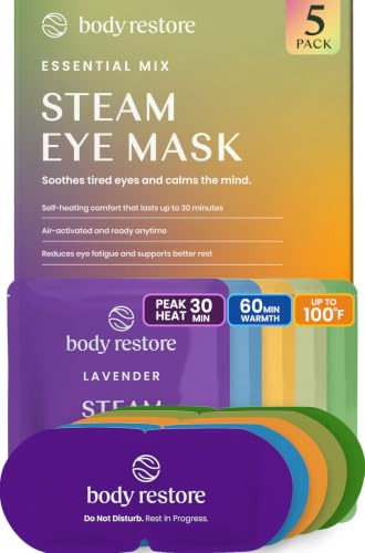 Body Restore Dampf-Augenmaske, selbstheizend, warme Kompresse für Augen, Entspannungsgeschenke, Damen und Herren, Einweg-Heizkissen für Schlaf, trockene Augen, Spa, Reiseutensilien, Selbstpflege, 5