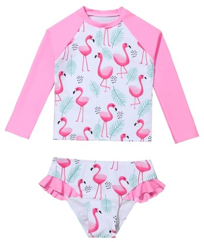 WYTbaby flickor baddräkt tvådelad baddräkt för flickor långärmad utslagsskydd sommar strand simning set för 3-8 år, Rosa, 7-8 År