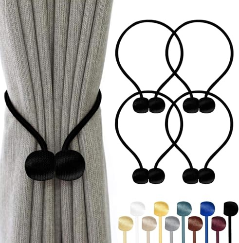 TopHomer 4 stycken magnetiska gardin omslag, 10 färger | för vardagsrum/sovrum, badrum och matsal, passar gardin och duschdraperier (svart) | Stark magnet, 10 färger tillgängliga, för vardagsrum, sovrum, badrum och kontor