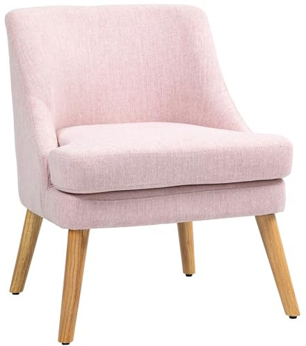HOMCOM Fauteuil Lounge avec aspect lin, accoudoirs, rembourré Fauteuil relax avec pieds en bois, pour salon, chambre, rose