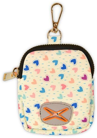 ICEMOOD Dog Poop Bag Holder with Easy Dispensing Hole - Stylish Fashion Print Leash Attachment Waste Poo Bag Carrier and Accessory, White Heart, Medium