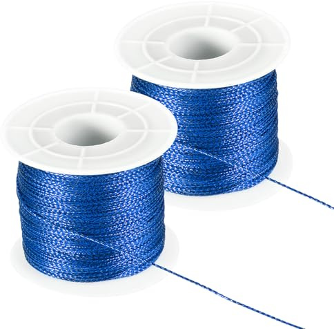 PATIKIL 656 Feet / 218 Yard Metallic Cord Tinsel Ornament String, 1mm Tag Cord Non Stretch Twine Thread for Gift Wrapping Craft Jewelry Making, Dark Blue 2 Spool