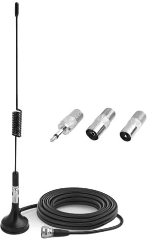 Antenna Radio, Antenna Telescopica Digitale FM per Interni con Base Magnetica e Cavo di Estensione da 1 Metri, Compatibile con Ricevitori Audio Video, Sistemi Home Theater e Amplificatori