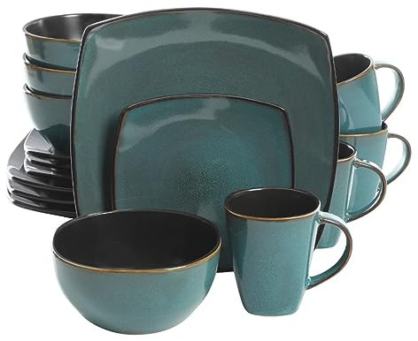 DYHWAC Juego de vajilla for el hogar, 16 Piezas de Plato, tazón y Taza, vajilla con Borde, combinación de decoración de Mesa for el hogar
