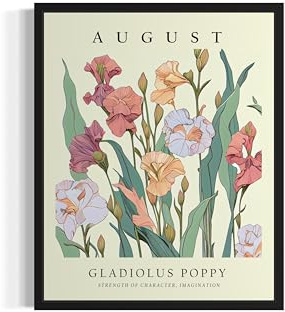 August, Gladiolus Poppy Flower Month Art Print Poster, Birth Month Wall art Decor, Birthday gift for Her, Bestfriends for Bedroom Bathroom Decor 73 (August, Gladiolus Poppy, 8 x 10 inches, Unframed)