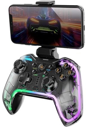 Mars Gaming MGP-BT2, Gamepad Bluetooth 5.0, RGB Neon, Adaptador Smartphone hasta 7, Vibración Háptica, Gatillos Analógicos, Macros, Switch, Switch 2, PC, Android, iOS, PS3, PS4, Transparente