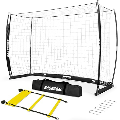 Porta da Calcio 180x120cm Portatile con Borsa | Set Allenamento Giovanile con Scala Agilità & 4 Porte a U | Porta Calcio da Giardino per Adolescenti e Adulto | Facile Montaggio Senza Attrezzi Nero