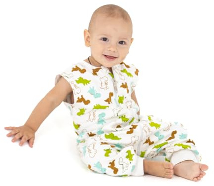 DANKA® Baby sommarsovsäck med ben – tunn sovsäck med fötter av 100 % bomull – Oeko-TEX, dragkedja, andas – för vår, sommar och höst (Dino, 12–18 månader)