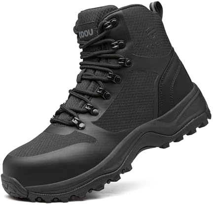 KOIFISH Sicherheitsstiefel Herren Damen rutschfest Leicht Arbeitsschuhe Hoch Sicherheitsschuhe Sportlich Stahlkappenschuhe Atmungsaktiv C28/Schwarz43