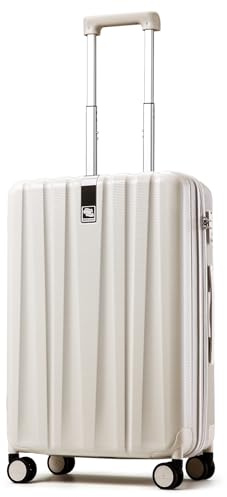 Hanke Erweiterbar Handgepäck Koffer PC Hartschalenkoffer Trolley Koffer mit Rollen Reisekoffer mit TSA-Lock 49cm (37L), Elfenbein