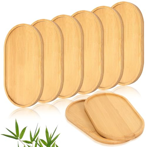 Plateaux Ovales en Bambou, 8 Pièces Service Bois Petit Plateau De Service, Petit Plateau Decoratif Assiette pour Dessous De Verre Thé Café Gâteau Les Desserts