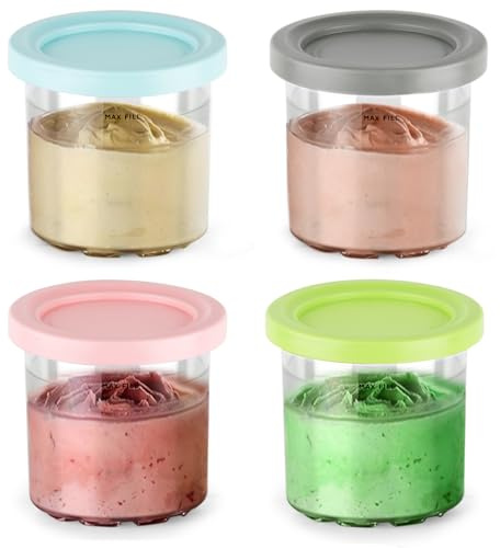 OctBird 4 x 500 ml Eisbecher, transparente Becher mit Deckel, Dessert Tubs, kompatibel mit Ninja Creami Deluxe Series NC299, NC300, NC301