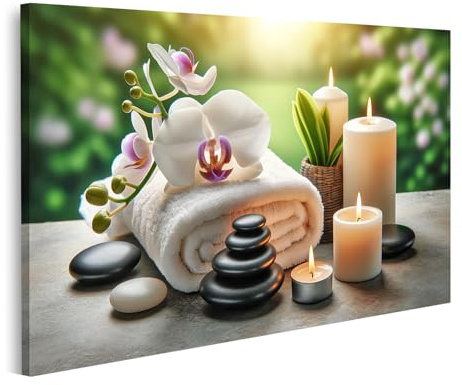 islandburner Bild auf Leinwand Entspannung Kerzen Spa Relax Oase Orchidee Steine Wellness Kunst Bilder Wandbilder Poster