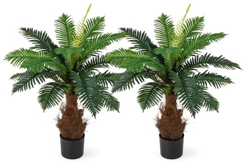 COSTWAY Artificial Cycas Tree, 106 CM Palm Paradise Plant with 19 PEVA Leaves, Wide Stable Pot and Realistic Moss, Tropical Palm Tree Decorative Fake Plants for Indoor Outdoor Garden (2)