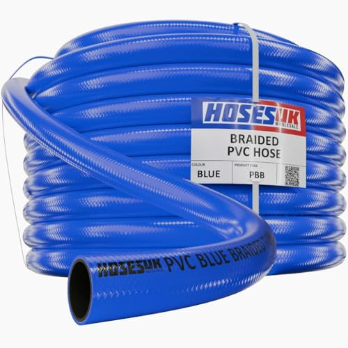 12.5mm (1/2) x 17mm (2/3) PVC Blue Reinforced Braided Air, Water, Oil, Gas, Food Flexible Plastic Hose Tube 10 Metre