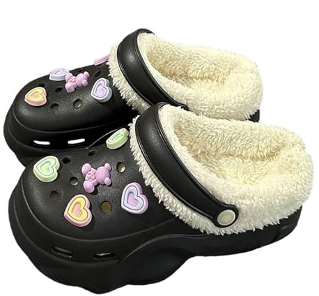 Generisch Zuecos para mujer de invierno, cálidos, cómodos, forrados, antideslizantes, para cabaña, zapatos de invierno, zapatos de espuma viscoelástica Elevate, zapatos planos de felpa, pantuflas de
