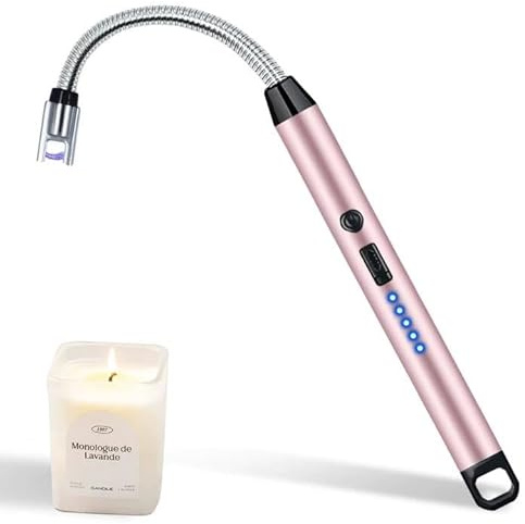Candle Lighter, Electric Lighter, 360° Neck & LED for Grill, Stove | Flameless Rechargeable Lighter with Cable & Battery Indicator, Long Lighter, Windproof Lighter for BBQ, Fireplace, Stove