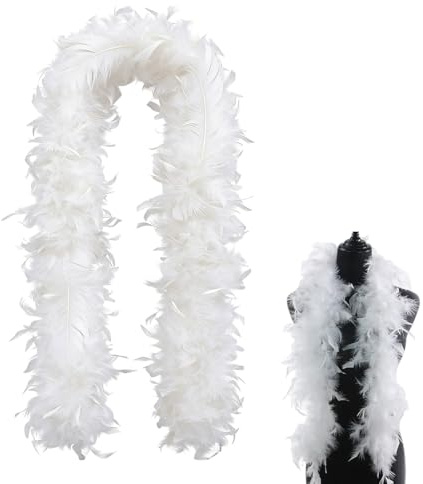 OYZOQ 1 PCS Boa di piume Bianco, 2 m, Applicabile a feste, carnevale, Pride, Natale, donne, unisex, accessori, sciarpa di piu-me,boa pi-ume
