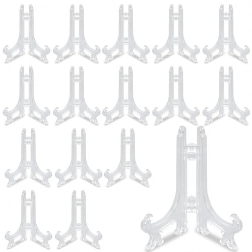 HJZHII 15 mini cavalletti in plastica trasparente da 7,6 cm, piccoli espositori, supporti per piatti, cornici per foto, decorazioni per la casa, per esporre immagini o altri oggetti per matrimoni