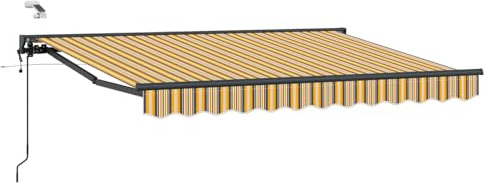 Yisssmeng Gelenkarmmarkise 3,5 x 2,5 m, Ausziehbare Terrassenmarkise mit Fernbedienung und Handkurbel, Semi-Kassettenmarkise für Balkon und Garten, Wandmontage, Anthrazit Rahmen