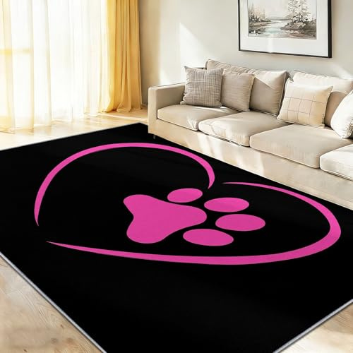 Waschbarer Teppiche 50 x 80 cm, Rutschfester Bettvorleger, Schwarz Teppich mit Moderne Hunde-Liebesillustration, Kurzflor Teppich für Schlafzimmer, Büro & Kinderzimmer