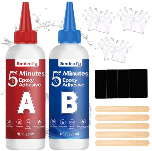 5 Minutes Colle Epoxy 2x125ml, Colle Bi Composant, Colle Epoxy Bi-Composant | Transparent, Durcissement Rapide, Convient au Métal, à la Céramique, au Plastique, au Bois et au Verre