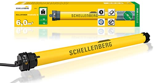 Schellenberg 20111 Mini Standard 10 Moteur tubulaire de volet roulant pour fenêtre avec commande, Orange
