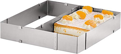 Axentia 124014 Anello Regolabile per Torte Rettangolari, Acciaio Inossidabile, Argento, ca. 23,5-44 x 5 x 20-37 cm