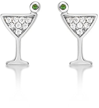 Diamond Treats Petites Boucles d'Oreilles Argent en Verre de Cocktail pour Femme, Boucles d'Oreilles Originales pour Femme et Jeune Fille, Boucles d'Oreilles Femme Argent, Or ou Or Rose