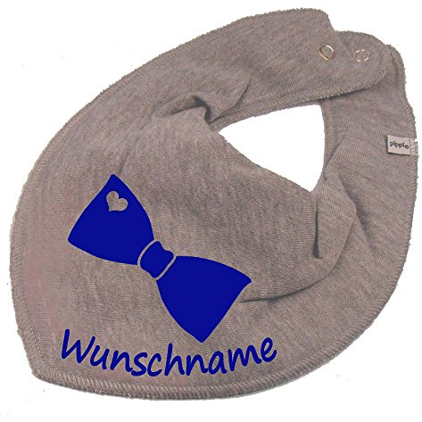HALSTUCH mit Namen oder Text personalisiert für Baby oder Kind aus Baumwolle in Einheitsgröße Fliege grau