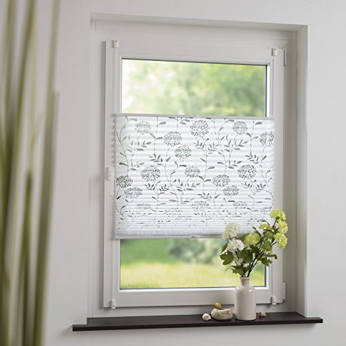 DECOLIA by Garesa Fenster Klemmfix Plissee ohne Bohren 90 x 210 cm Burnout Blume, Weiß - Lichtdurchlässiger Fenster Sichtschutz und Fenster Deko, Faltrollo