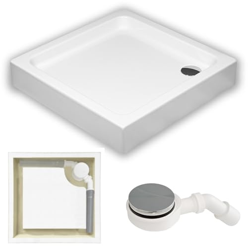 ECOLAM Duschwanne Duschtasse flach Grando Plus Viereck quadratisch 70x70 80x80 90x90 x17 cm Acryl weiß Styroporunterseite + Siphon (70x70 cm)
