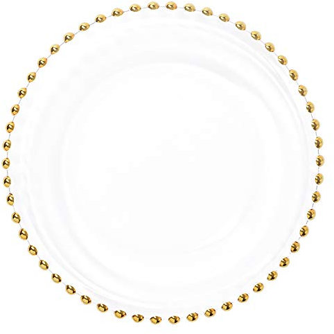 Nordic Gold Bead Glass Charger Dinner Plated Dish Decorative Salad Fruit Wedding Plate Dinner,A-12.5in