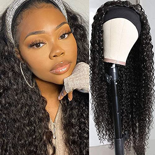 Perücke für Damen Deep Wave Headband Wig Natürlich Brasilianisch Wavy Human Hair Wig Stirnband Gelockt Menschliches Haar 16 Inch Glueless Nature Black
