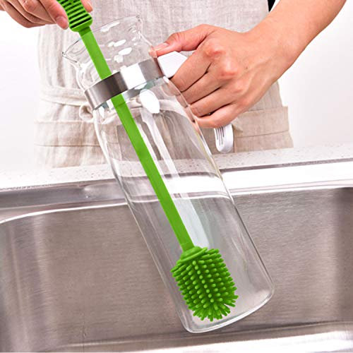 ERIKORD 12 Green Silicone Bottle Brush Cleaner, BPA Free, Long Handle Baby Bottle Brush Ideal for Glass & Plastic Water Bottles Cleaning Brush, Easy to Clean