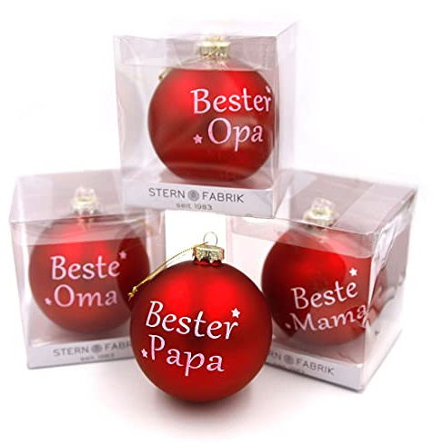 Stern Fabrik Christbaum-Kugel aus Glas, Beste Oma, 10cm, rot glänzend, Motive wählbar, Weihnachten Weihnachtsbaum Weihnachtskugel