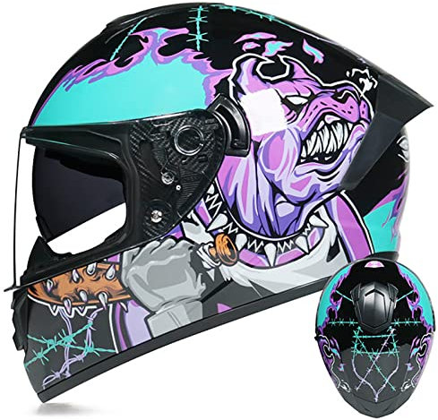 Motorradhelm Integralhelme Rollerhelm mit Doppelvisier,DOT/ECE Zertifiziert Motorradhelm Fullface Helm Damen Herren Erwachsene Moped Mofa Chopper SchutzHelm C,L=59-60cm