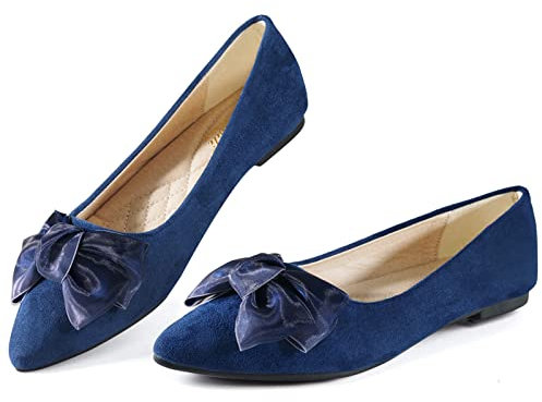 MACHSWON Women’s Classic Ballet Flats Comfortable Suede Pointed Toe Slip On Casual Ballet Flats Comfortable Ballerina Dress Walking Shoes Navy Flats(Navy, Size 6)