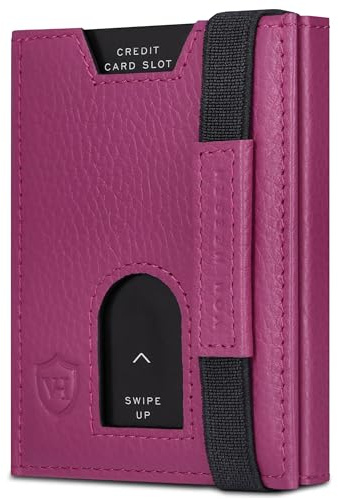 VON HEESEN Leder Slim Wallet - Geldbeutel mit RFID Schutz - Mini Geldbörse für Herren und Damen - Kartenetui Echtleder Karten Portemonnaie klein - Kreditkartenetui Pink