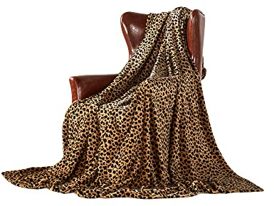 DREAMLANDING Fleeceöverkast för soffa säng stol mjuk färgglad överdimensionerad, dekorativ ultra-plysch överkast filt (150 x 230 cm, gepard)