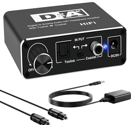 ZHIYUEN® Digital to Analog Audio DAC Converter Headphone HiFi for TV with Bass Volume Control, DAC Bi-Directional Coaxial/Optical Toslink SPDIF to AUX Stereo 2 RCA 3.5mm Jack Adapter