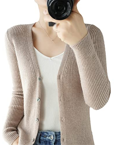 keusyoi Cardigan invernale in cashmere da donna con scollo a V Outwear corto cardigan lavorato a maglia camicia allentata a maniche lunghe