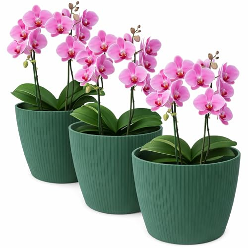 TULMERO Blumentopf matt, Pflanzkübel aus Übertopf Kunststoff Dekorativer Topf für, groß Pflanzen 3X blumenkübel Set, blumenkübel kräutertopf, (3 Pack) Avocado, ø 19 cm