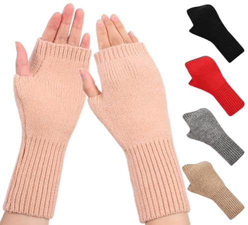 QICEDER Damen Fingerlose Handschuhe, Warmer Halb Strickhandschuhe Winter Pulswärmer Armstulpen Strick Kurzer Gestrickte Stulpen Fäustlinge mit Fingerdaumenloch